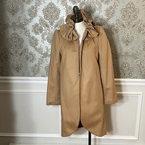 Milly Tan Ruffled collar coat